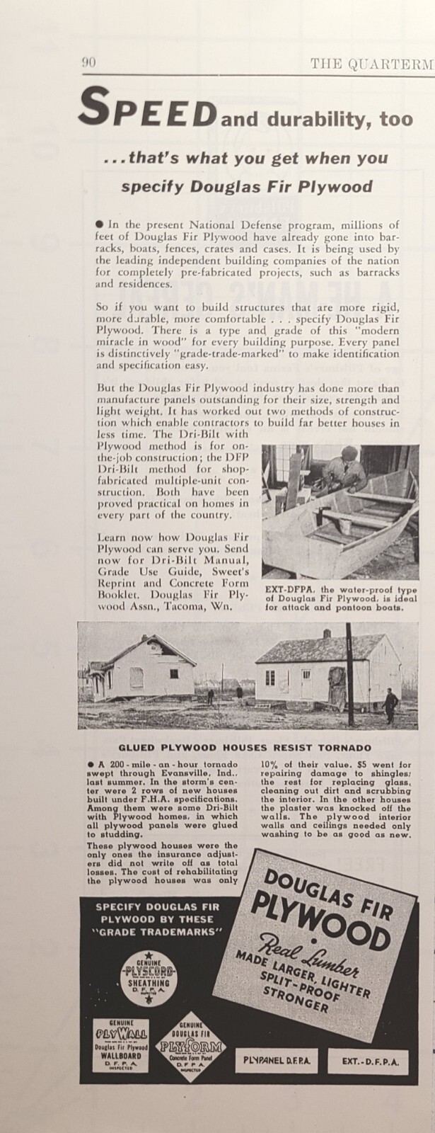 Douglas Fir Plywood National Defense Program Evansville IN Vintage Print Ad 1941