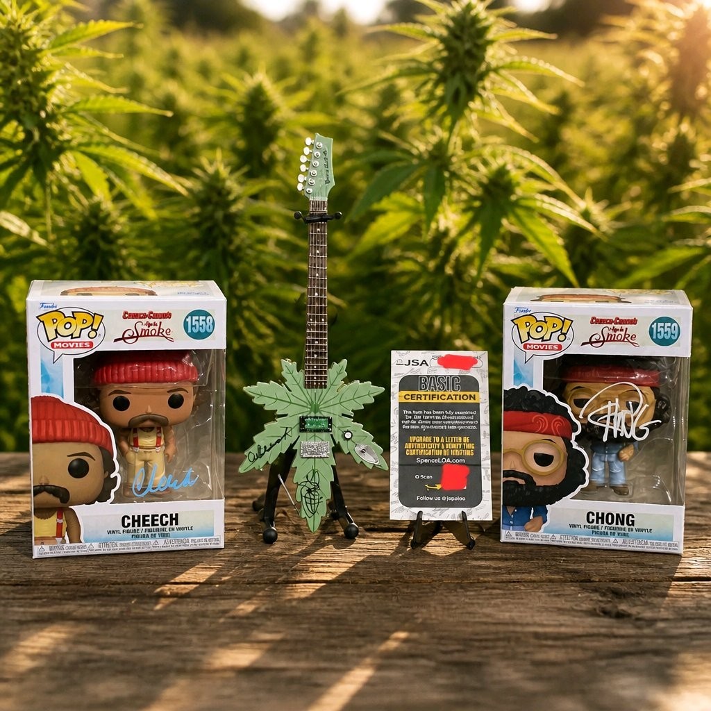 Cheech & Chong Up In Smoke Signed Funko Pops & 420 Mini-Guitar Lot w/ COA Cheech & Chong Up In Smoke Signed Funko Pops & 420 Mini-Guitar Lot w/ COA
