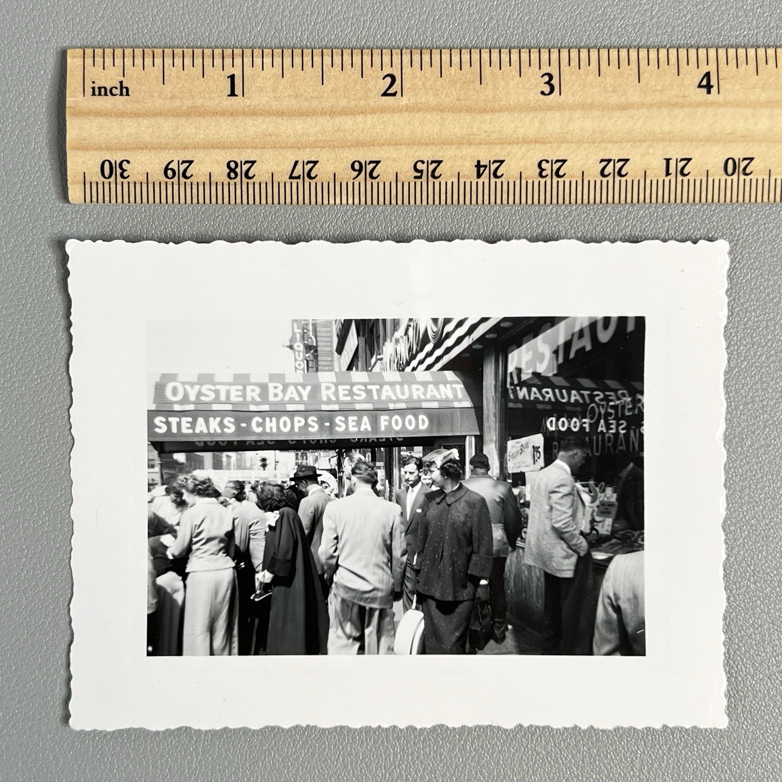 Vintage 1950s Photo Oyster Bay Restaurant NYC Steaks Seafood Busy Street Scene