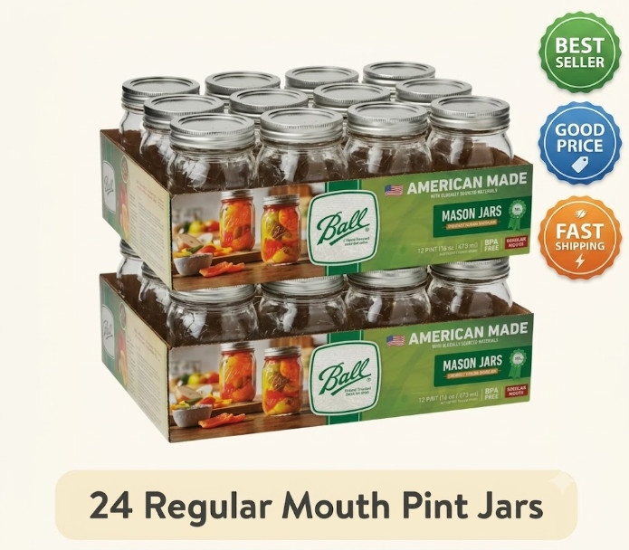 2 Pack 12 Count 16 oz Mason Jars with Lids & Rings