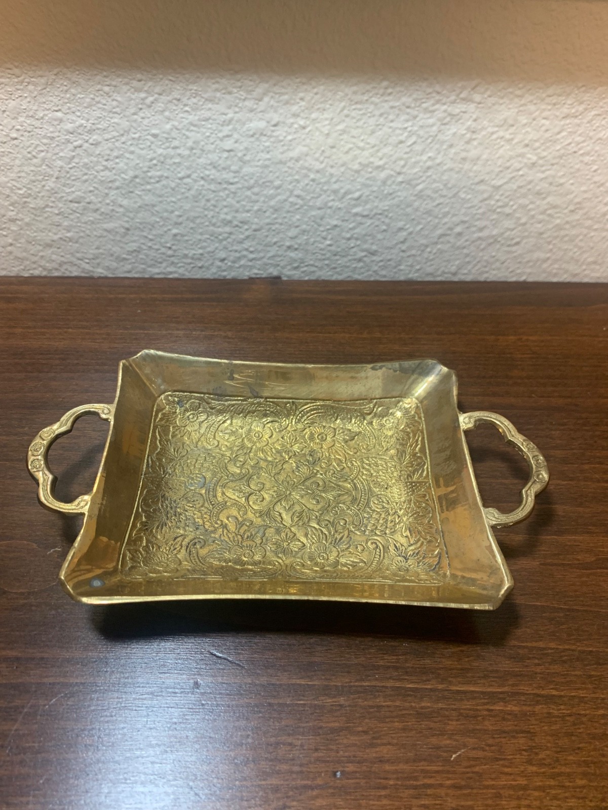 VTG BRASS TRINKET DISH WITH HANDLES 7 X 4 1/4