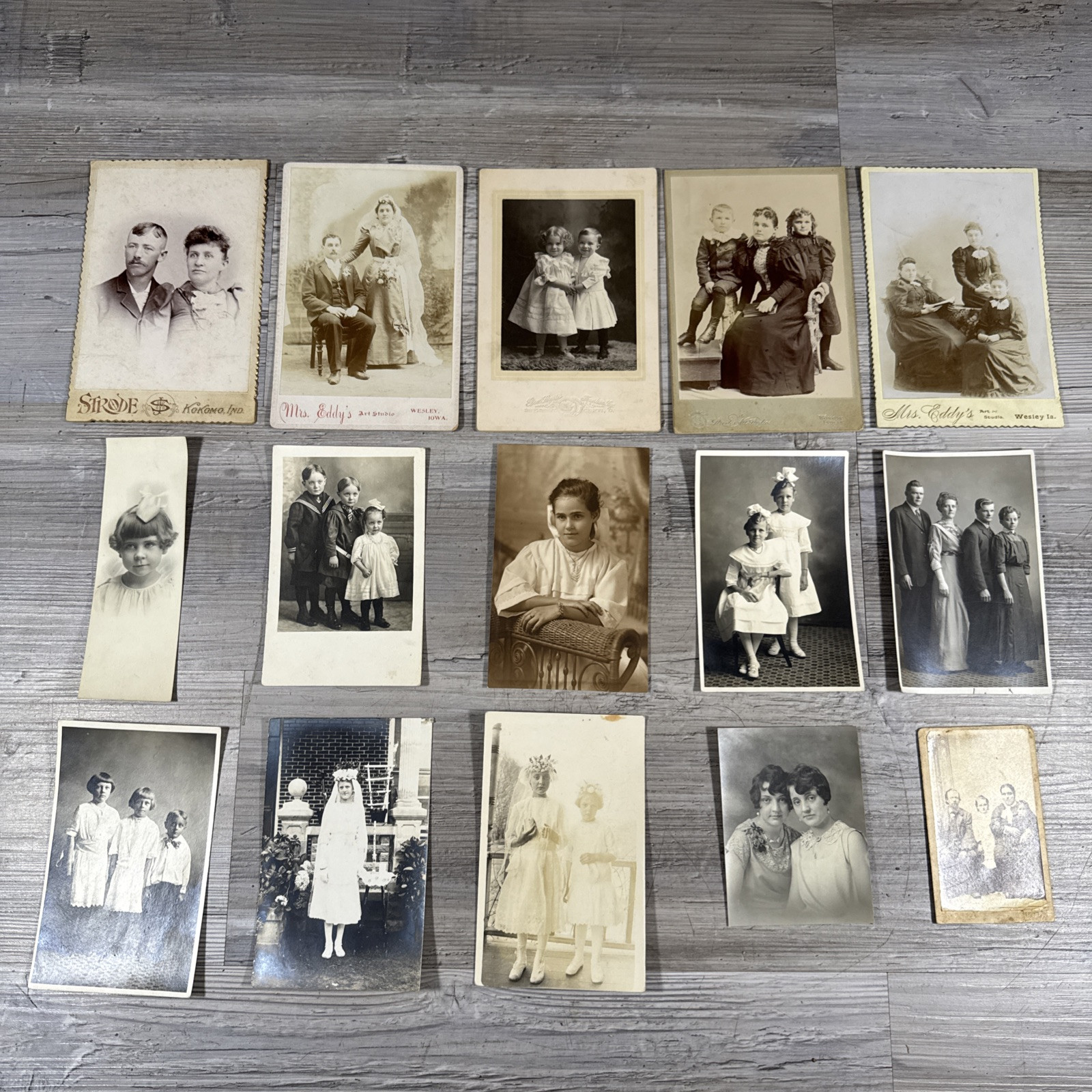 Antique Lot of 15 Photos RPPC Family Men Ladies Children Portraits Early 1900s