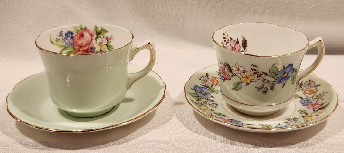 VINTAGE FOLEY V 2763 ENGLISH BONE CHINA CUP & SAUCER SET OF 2 MINT FLOWERS VINTAGE FOLEY V 2763 ENGLISH BONE CHINA CUP & SAUCER SET OF 2 MINT FLOWERS
