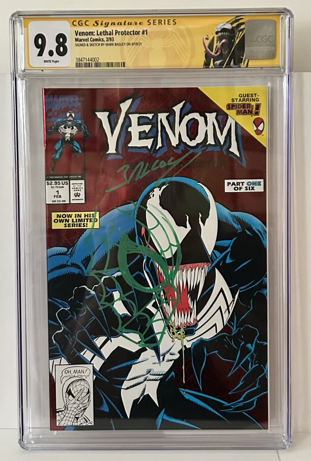 Venom: Lethal Protector #1 (1993) CGC 9.8*SGND & Remarque By Bagley