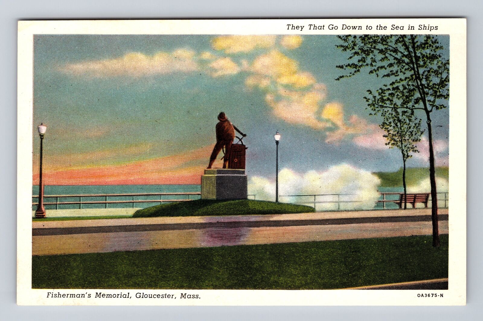 Gloucester MA-Massachusetts, Scenic View Fisherman's Memorial Vintage Postcard