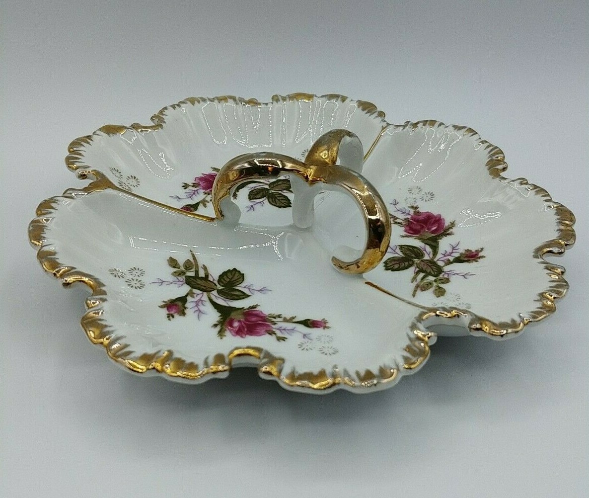 Vintage Three Section Tri-Handle Dish Not Marked   8\