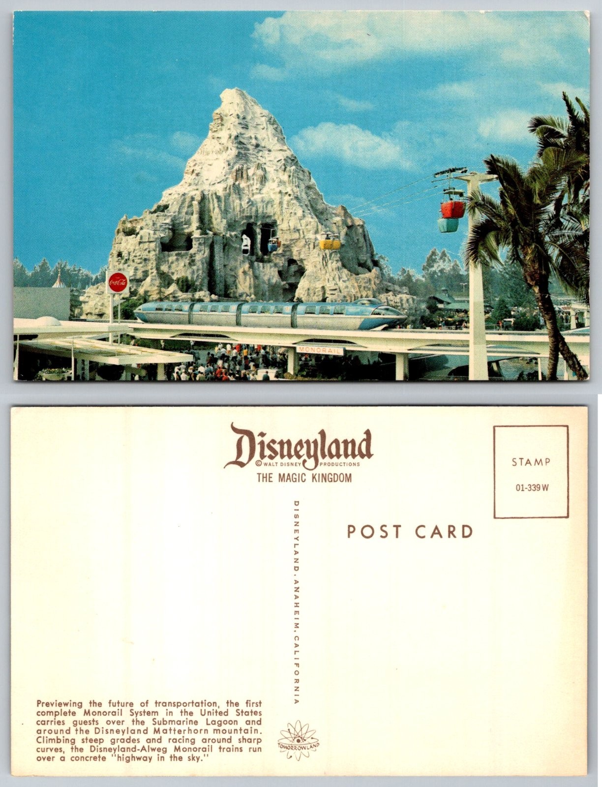 Standard Disneyland Matterhorn Monorail Anaheim California Postcard