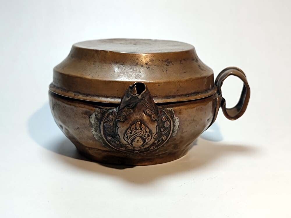 Amazing Real Tibet 19th Century Old Antique Buddhist Alloy Copper Offering Pot