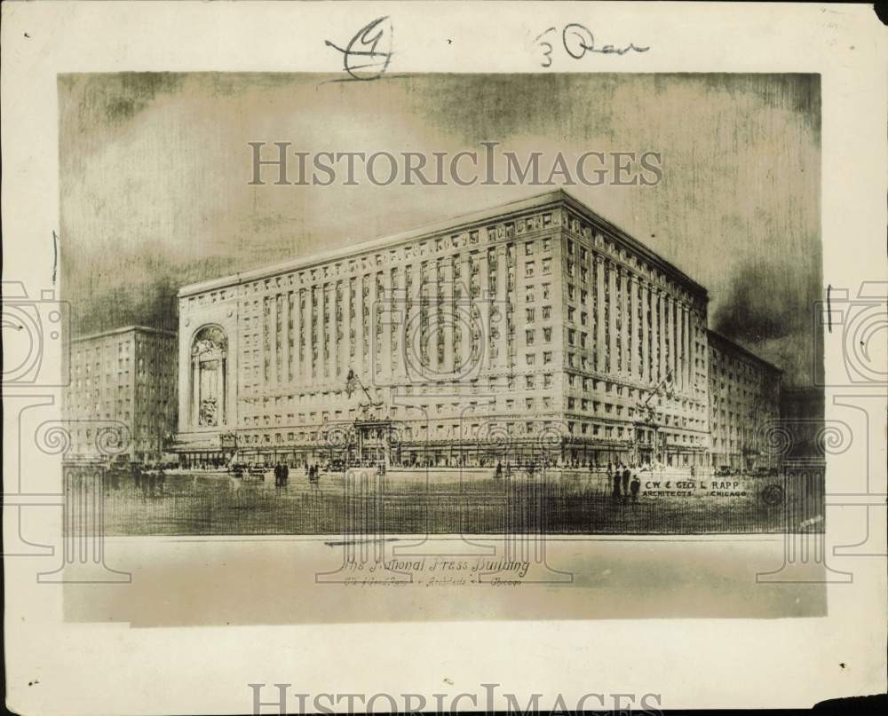 1925 Press Photo Drawing of new National Press Club building in Washington, D.C.