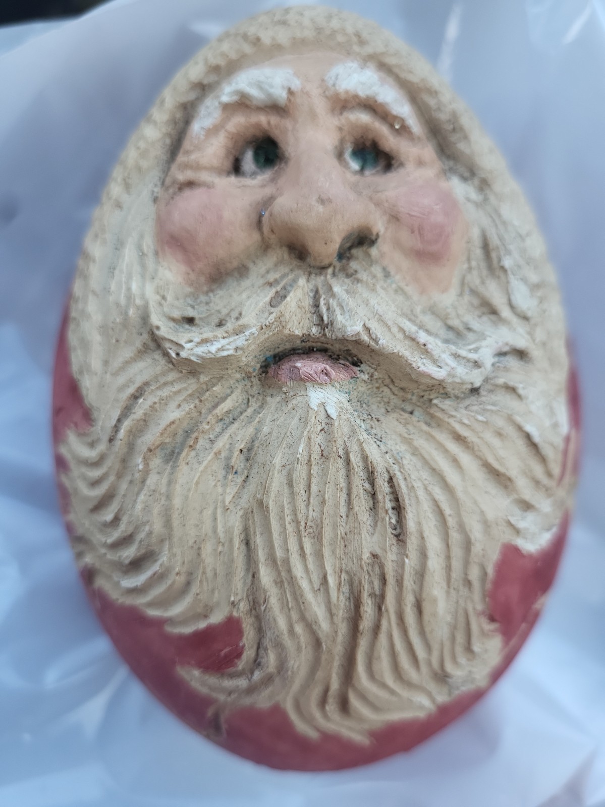 Santa Claus Figurine Old World Folk Art Carved Look Artist Signed Ceramic 1993