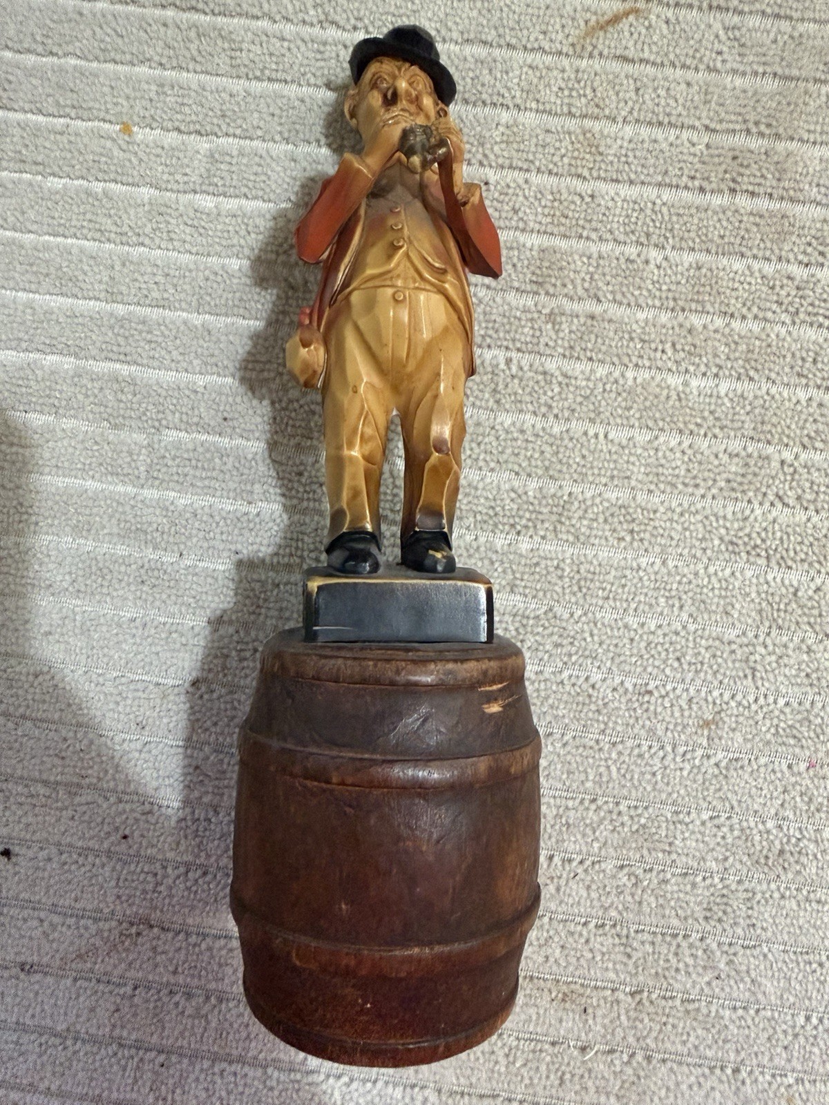ANRI Vintage MCM Wood Carved Man On Top Of A Barrel