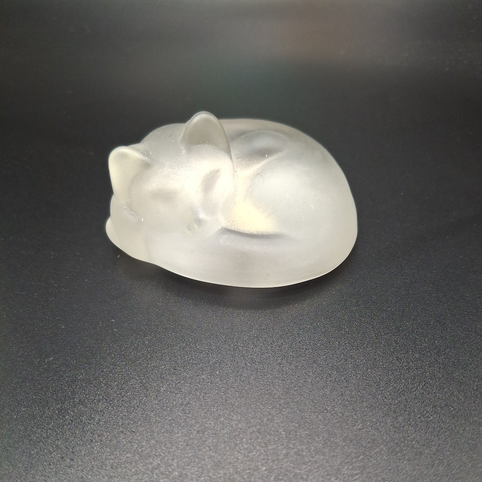 Vintage Royal Cumberland Frosted Glass Sleeping Cat Miniature 2.25\