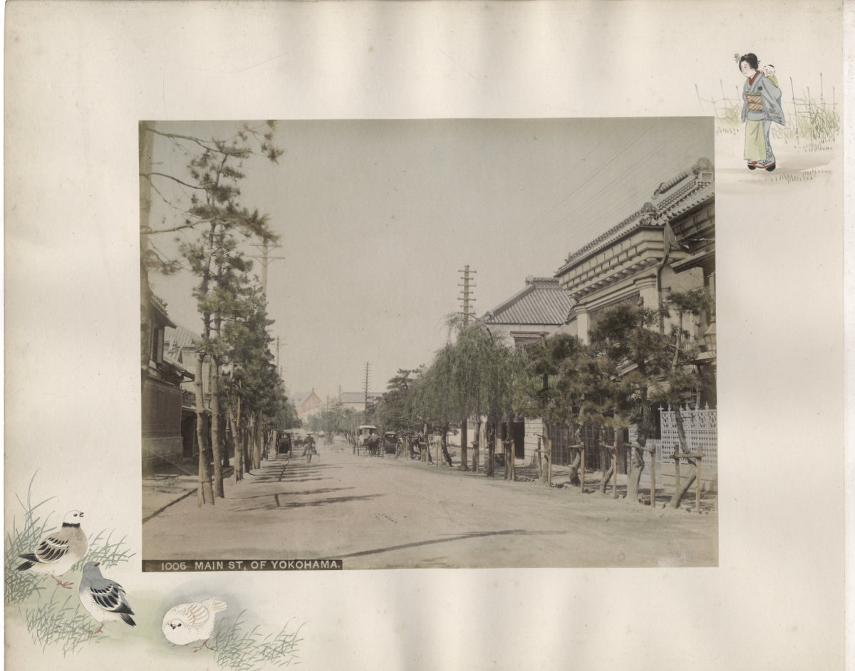 c.1890 PHOTO - JAPAN TAMAMURA STUDIO DECORATED PAGE - MAIN ST YOKOHAMA