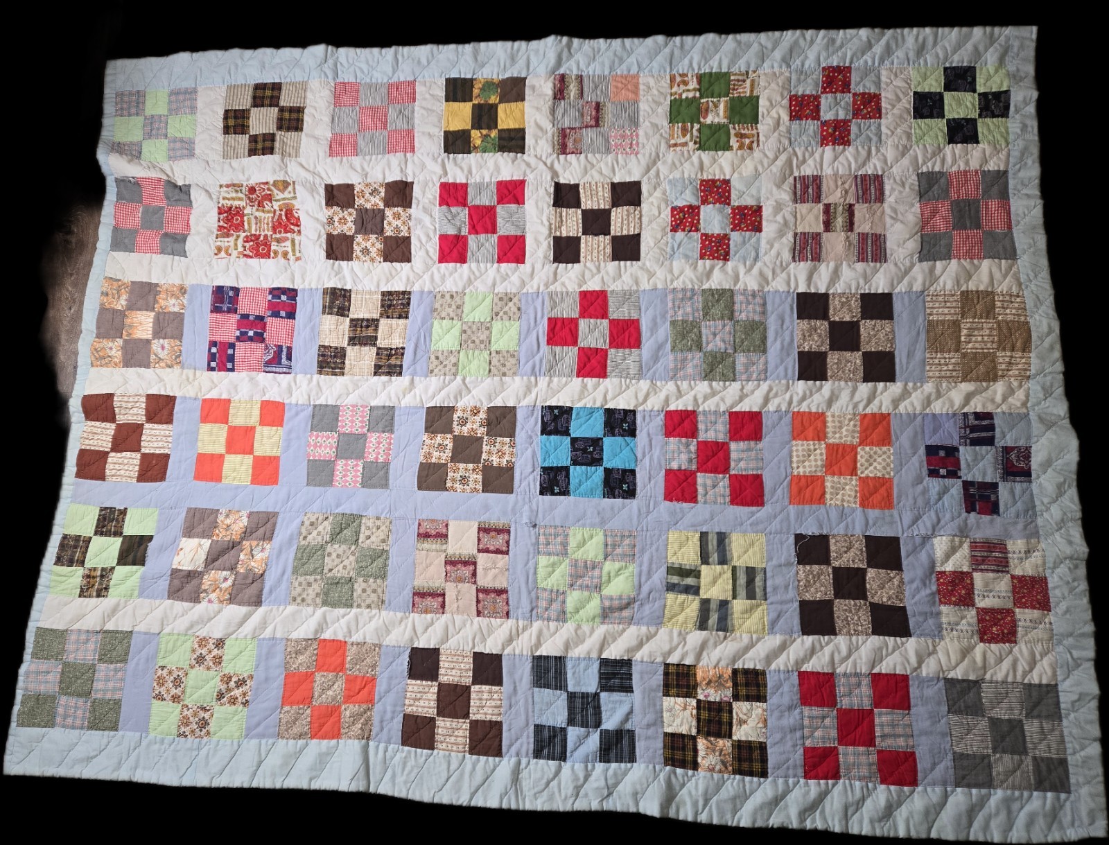 Vintage \'70s 9 Patch Quilt. Handmade. 86\ Vintage \'70s 9 Patch Quilt. Handmade. 86\