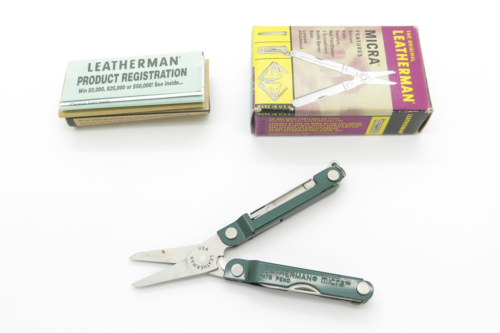 Vintage Leatherman Micra USA Green Handle Folding Pocket Multitool Scissors Vintage Leatherman Micra USA Green Handle Folding Pocket Multitool Scissors