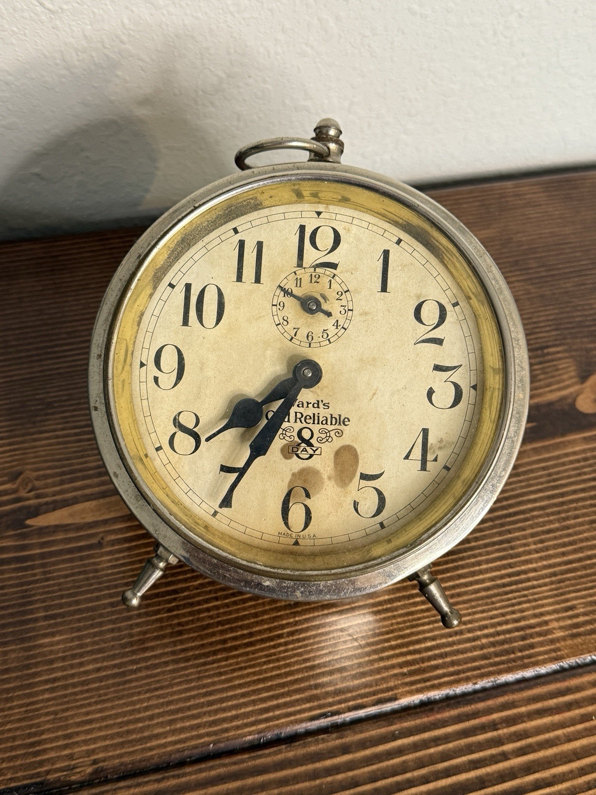 1920s Antique Nickel Ingraham Ward's Old Reliable Alarm Clock