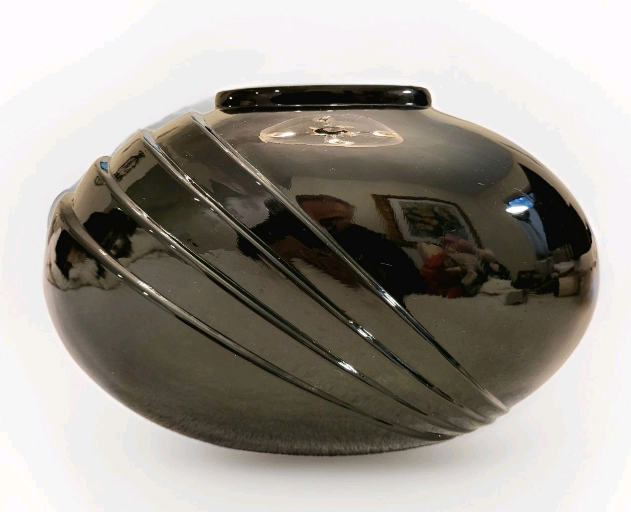 Vintage 1983 Two's Company Black Glass Vase Art Deco Revival Ribbed Handblown 