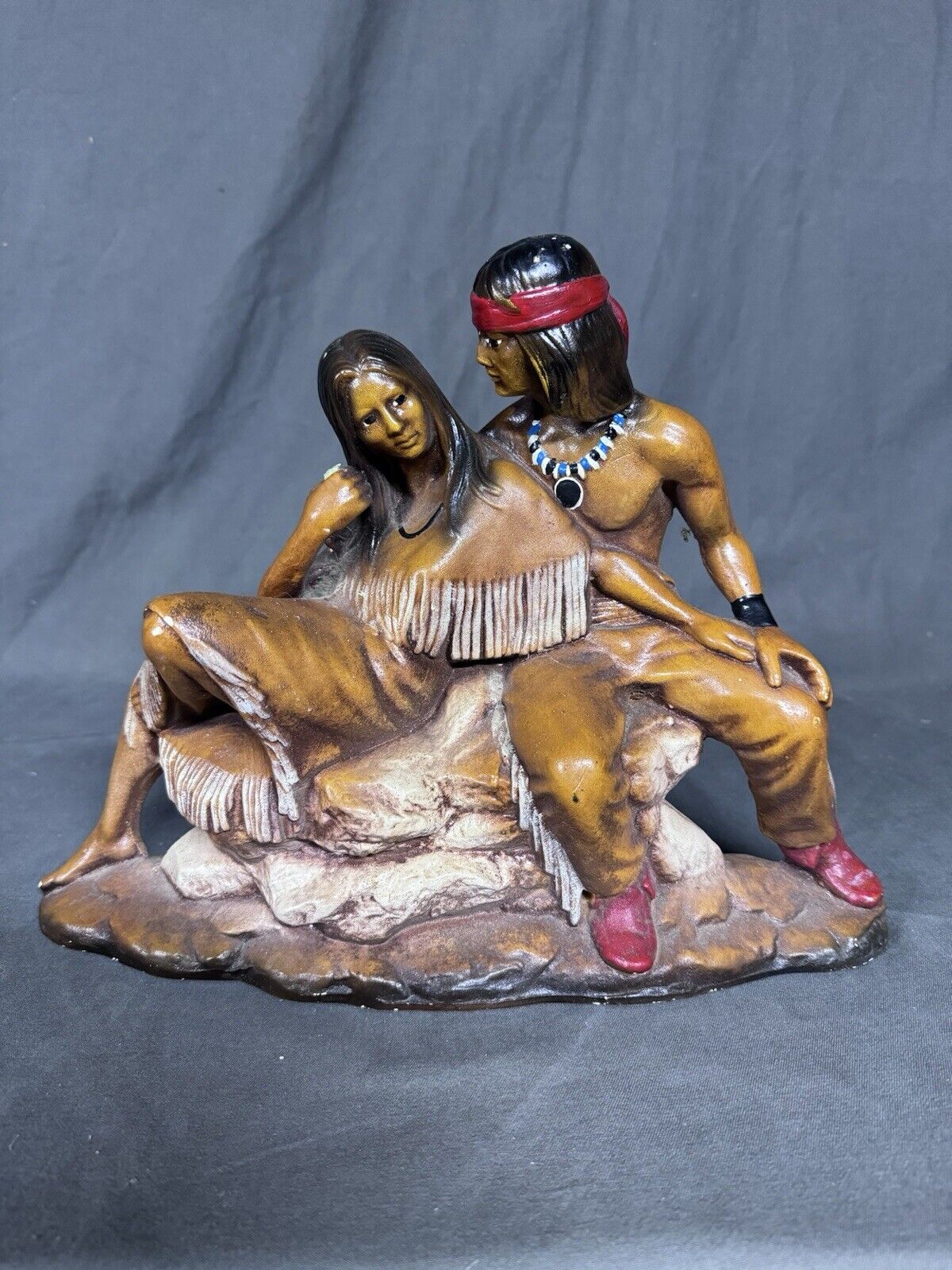 Vintage Ceramic Native American Maiden Women Rock Sitting Southwest Decor