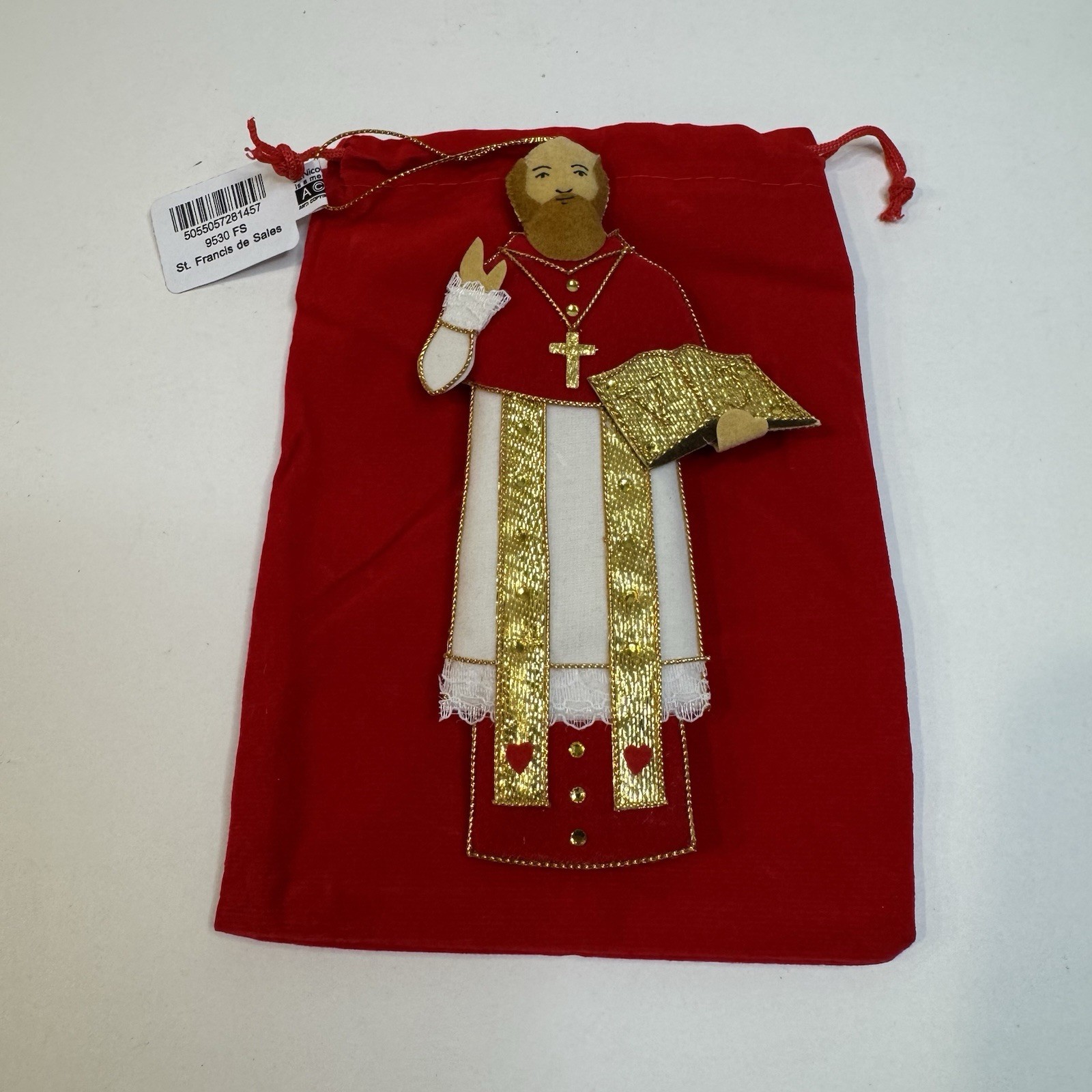 NWT St. Nicolas HANDMADE St. Francis De Sales Ornament Cloth Felt 6”