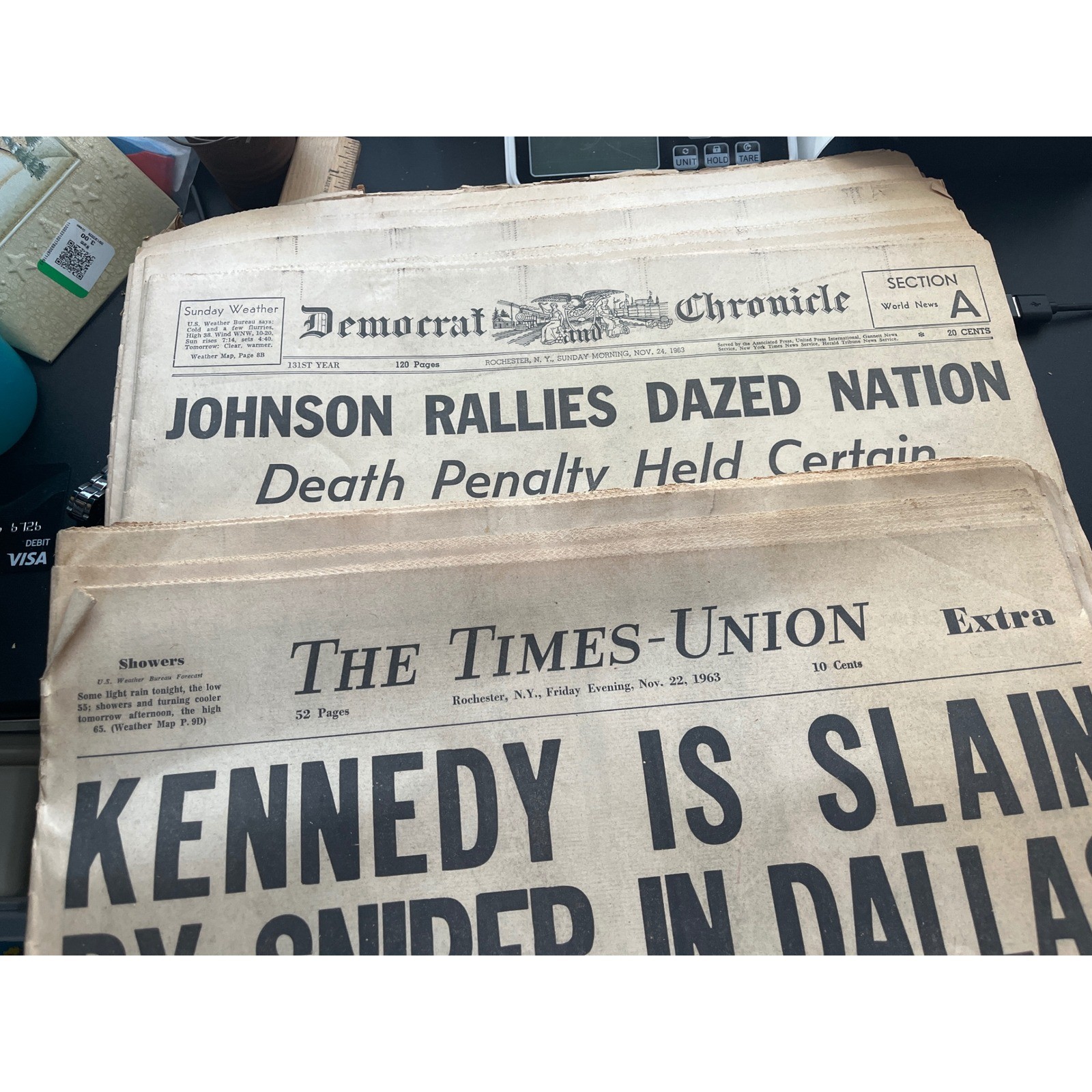 Vintage 1963 JFK Assassination Newspapers Times-Union Democrat Chronicle NY