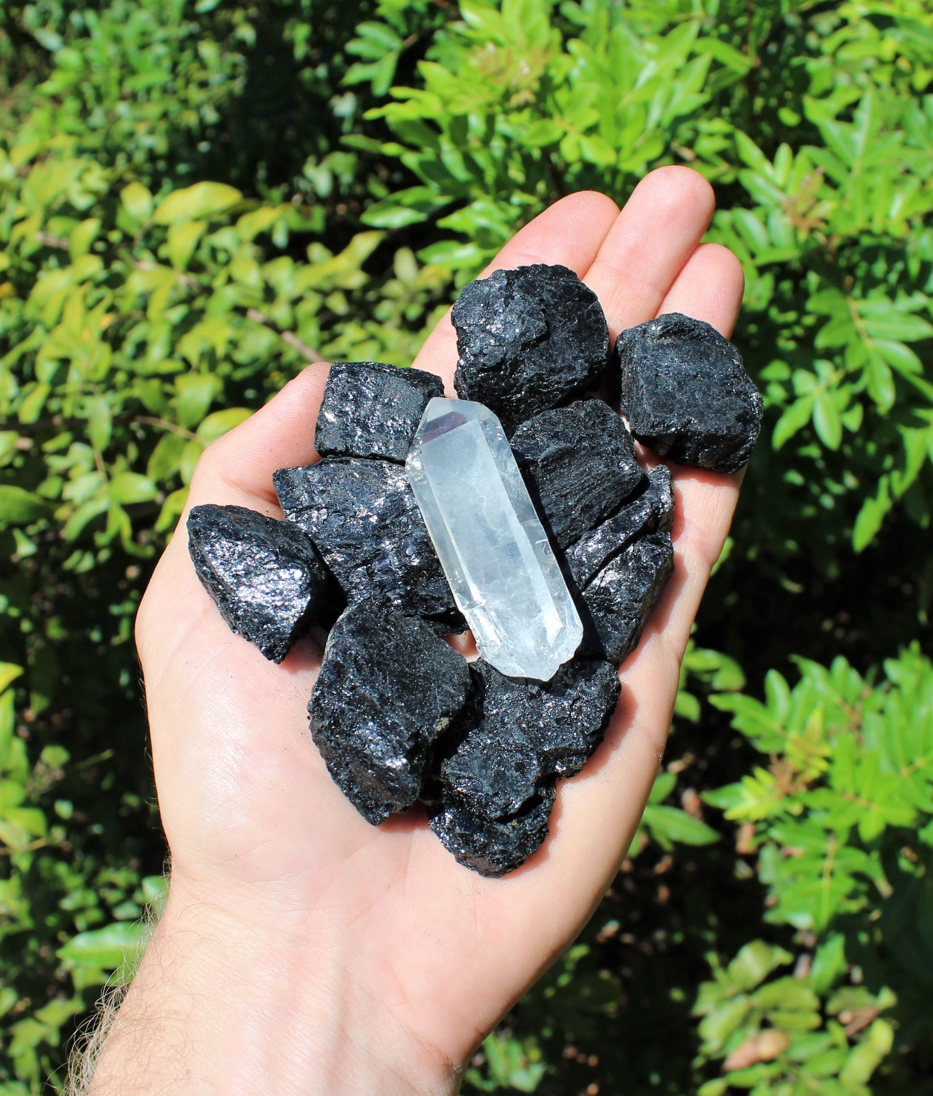 4 oz Raw Black Tourmaline Natural Rough Stones + Clear Quartz Crystal Point