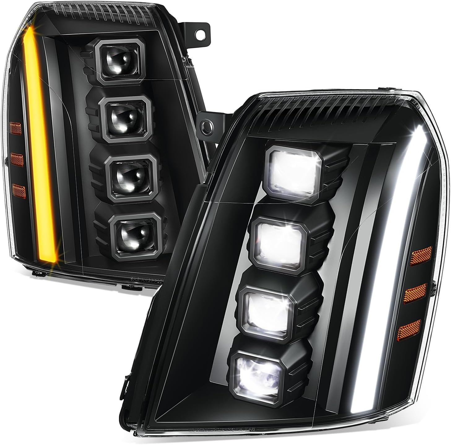 Sequential LED DRL Switchback Quad Square Projector Headlights Assembly Compatib Sequential LED DRL Switchback Quad Square Projector Headlights Assembly Compatib