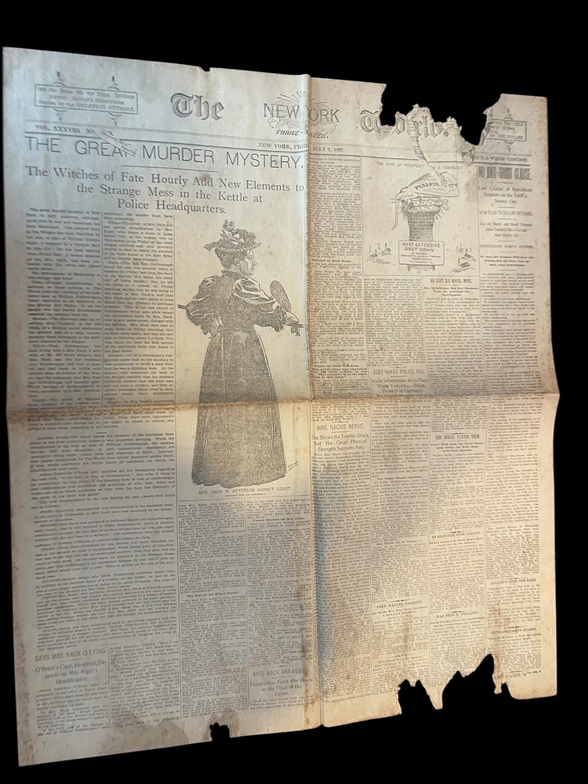 Vintage The New York World Newspaper July 2, 1897 Great Murder Mystery