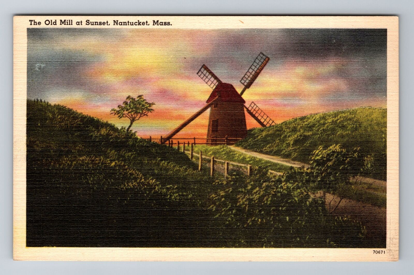 Nantucket MA-Massachusetts, The Old Mill At Sunset, Antique, Vintage Postcard