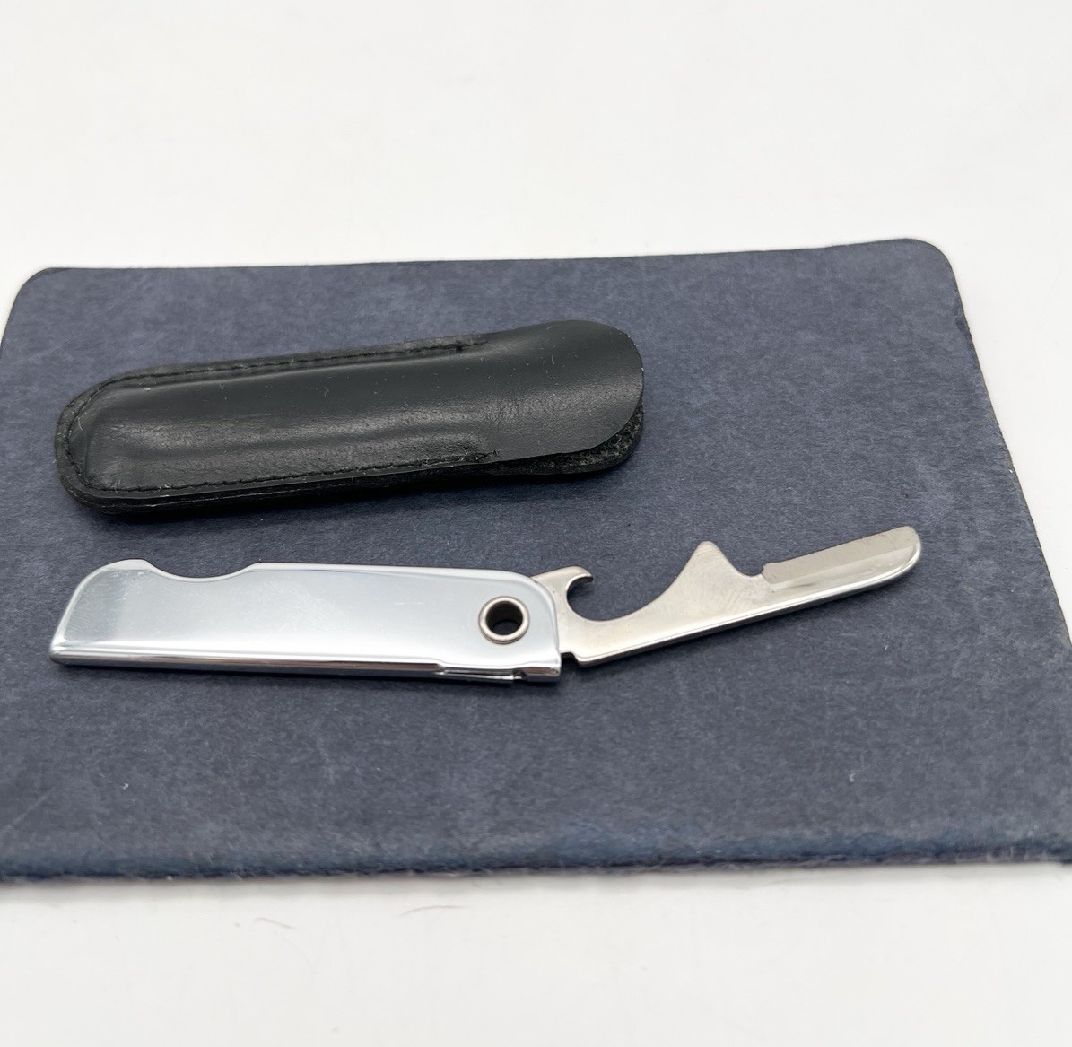 Vintage Basset USA Pat 2779638 Folding Pocket Knife Bottle Opener w/ Pouch