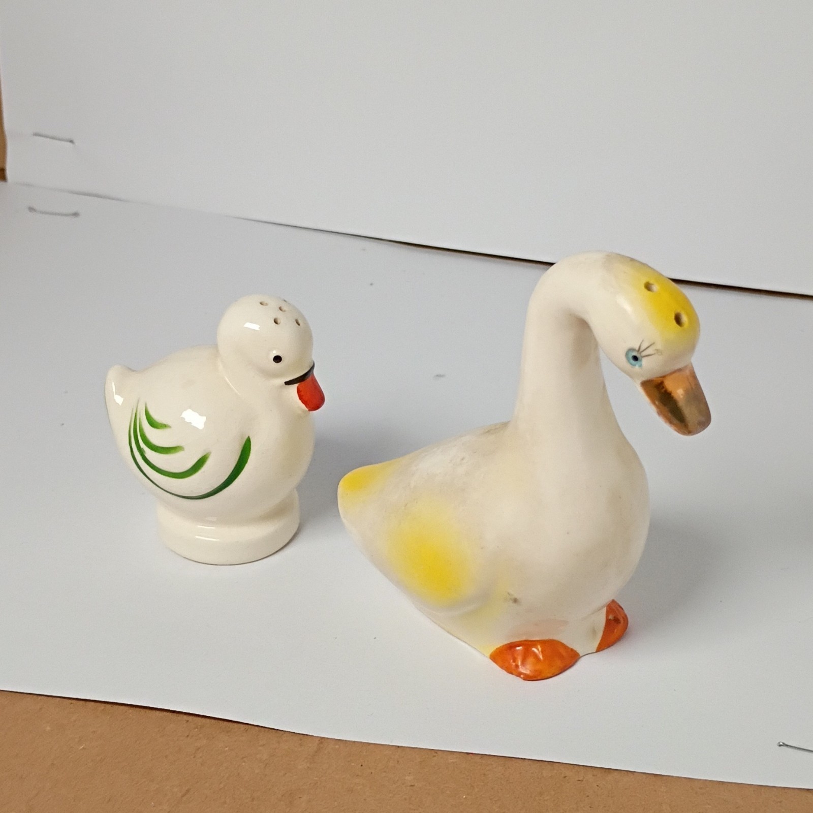 Vintage Japan Ceramic Goose and Duckling Salt and Pepper Shakers Set Kitsch MCM 