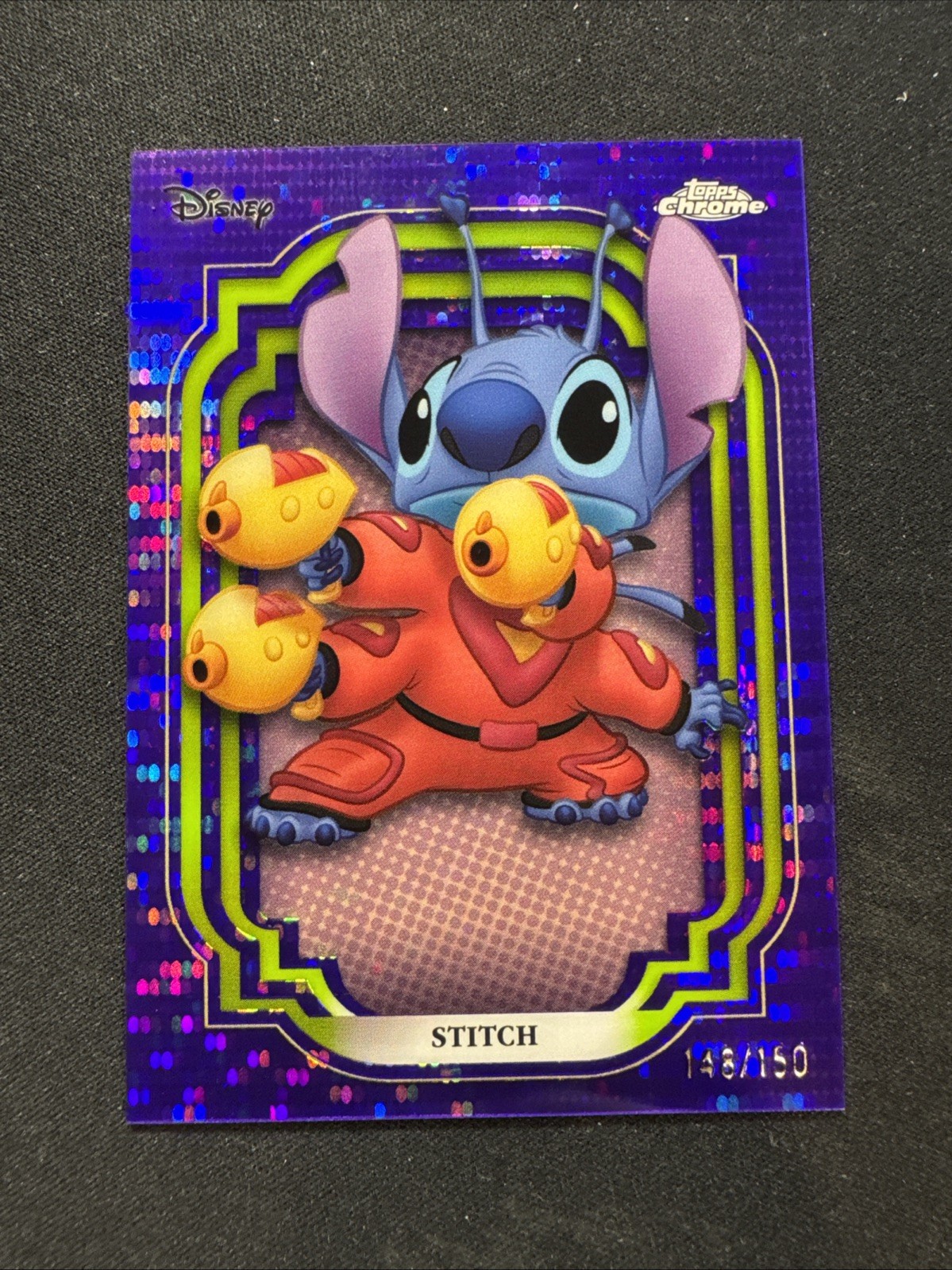 2024 Topps Chrome Disney Stitch Purple and Green Pulsar Refractor #/150 #93