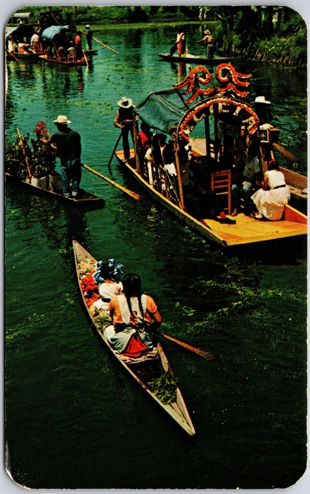 Xochimilco Typical Flower-Decked Boarts Carry Excursionists Mexico City Postcard Xochimilco Typical Flower-Decked Boarts Carry Excursionists Mexico City Postcard
