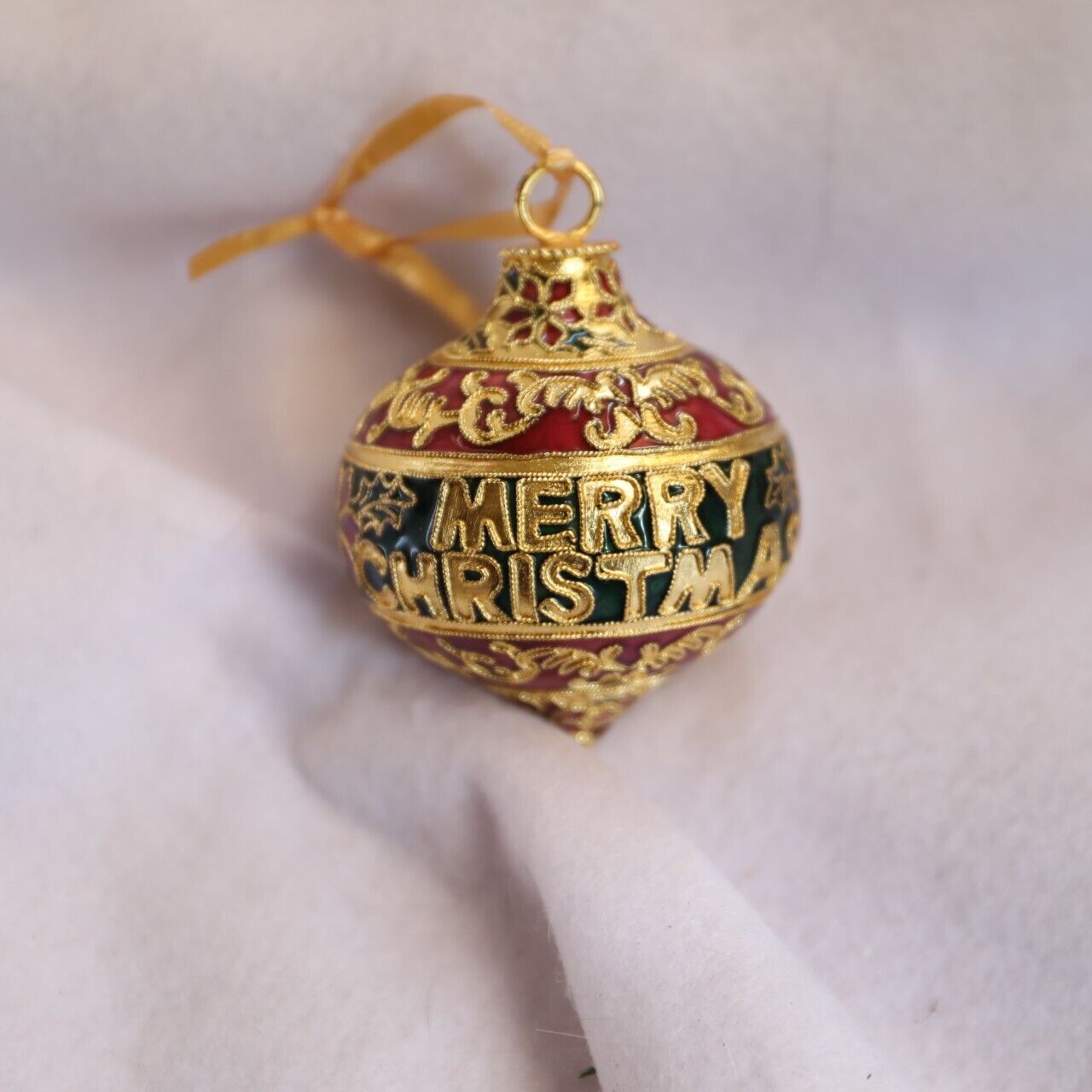 Vintage Dillards Enamel Gold Cloisonne Christmas Ornament