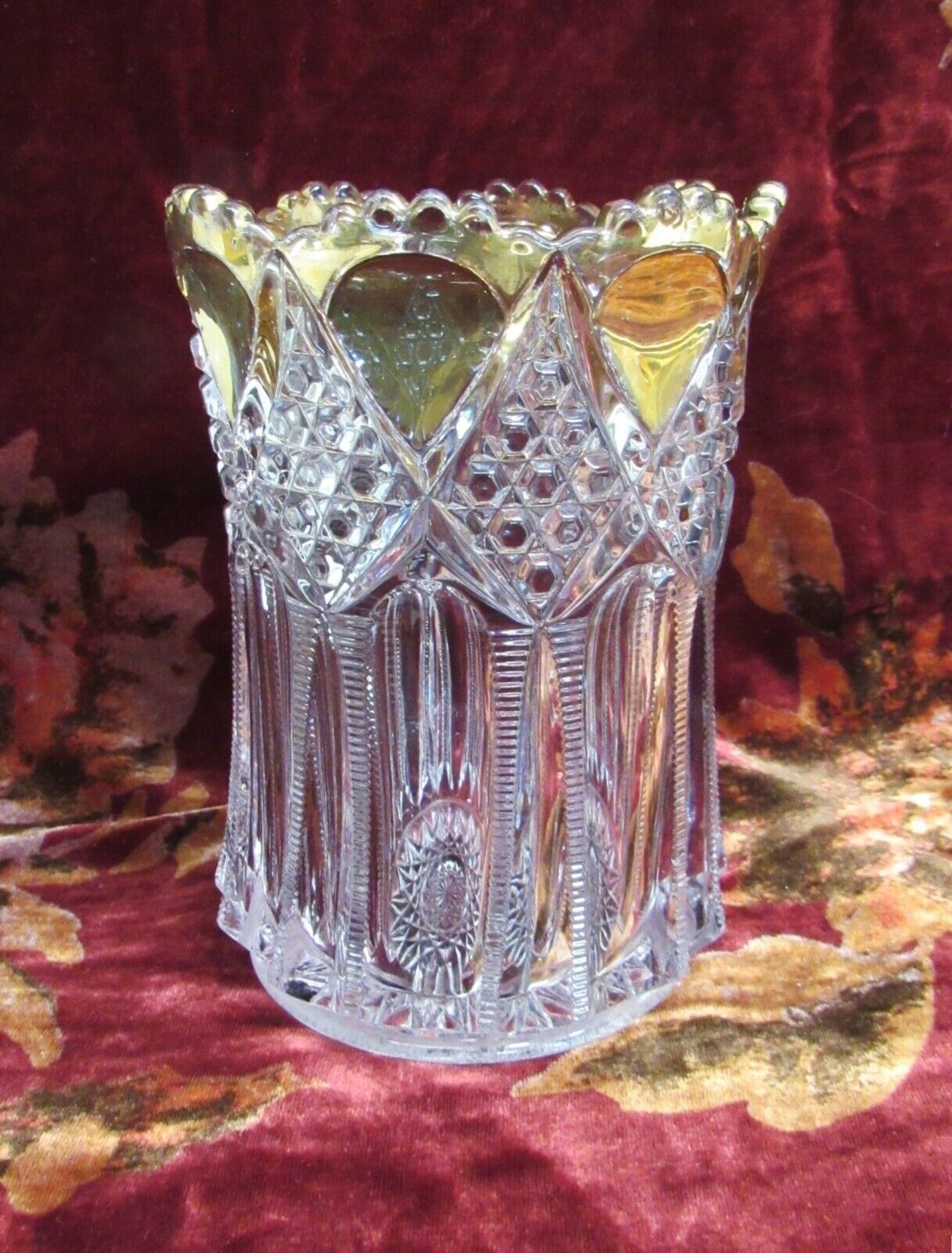 Antique EAPG Spooner Celery Vase w/Gold Trim - Lavendar Glass
