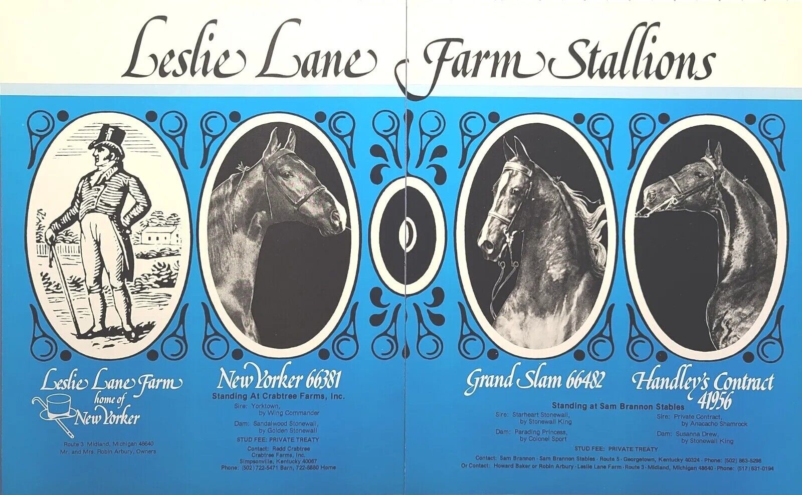 Leslie Lane Farm Stallions New Yorker Grand Slam Michigan Vintage Print Ad 1977