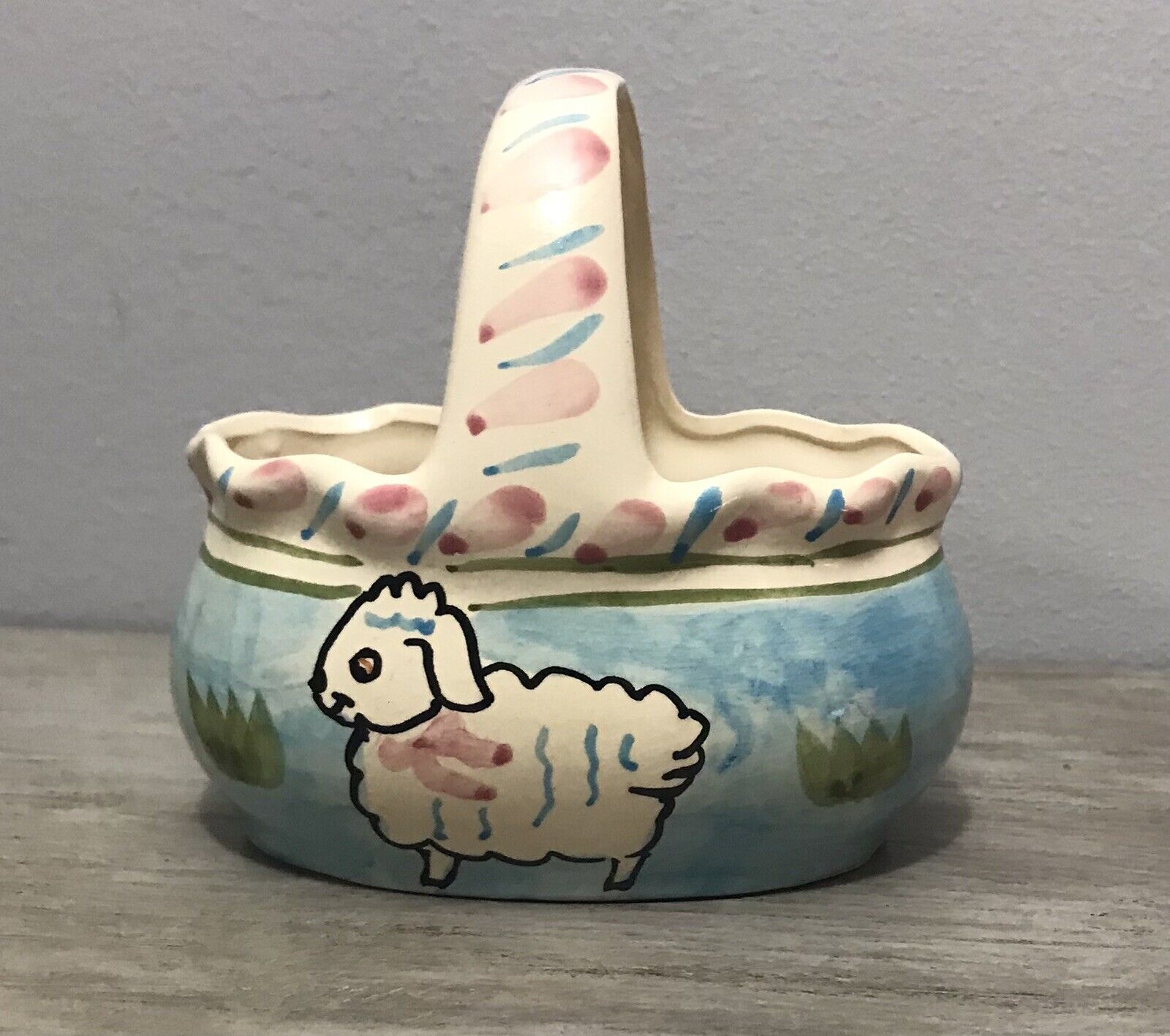 Porcelain Easter Basket Vintage Handpainted Lamb Pastel World Bazars Inc