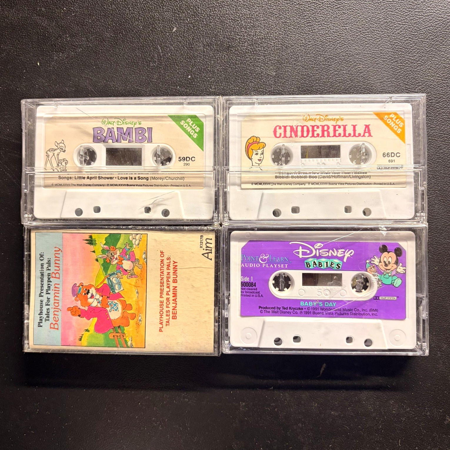 Vintage Children’s Cassette Tape Lot of 4 Disney Bambi Cinderella Benjamin Bunny