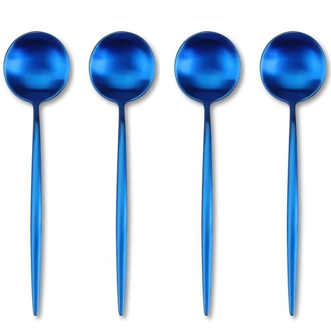Elegant 8.5 French Blue Stainless Steel Spoons 4-Piece Dishwasher-Safe Gift Set Elegant 8.5 French Blue Stainless Steel Spoons 4-Piece Dishwasher-Safe Gift Set