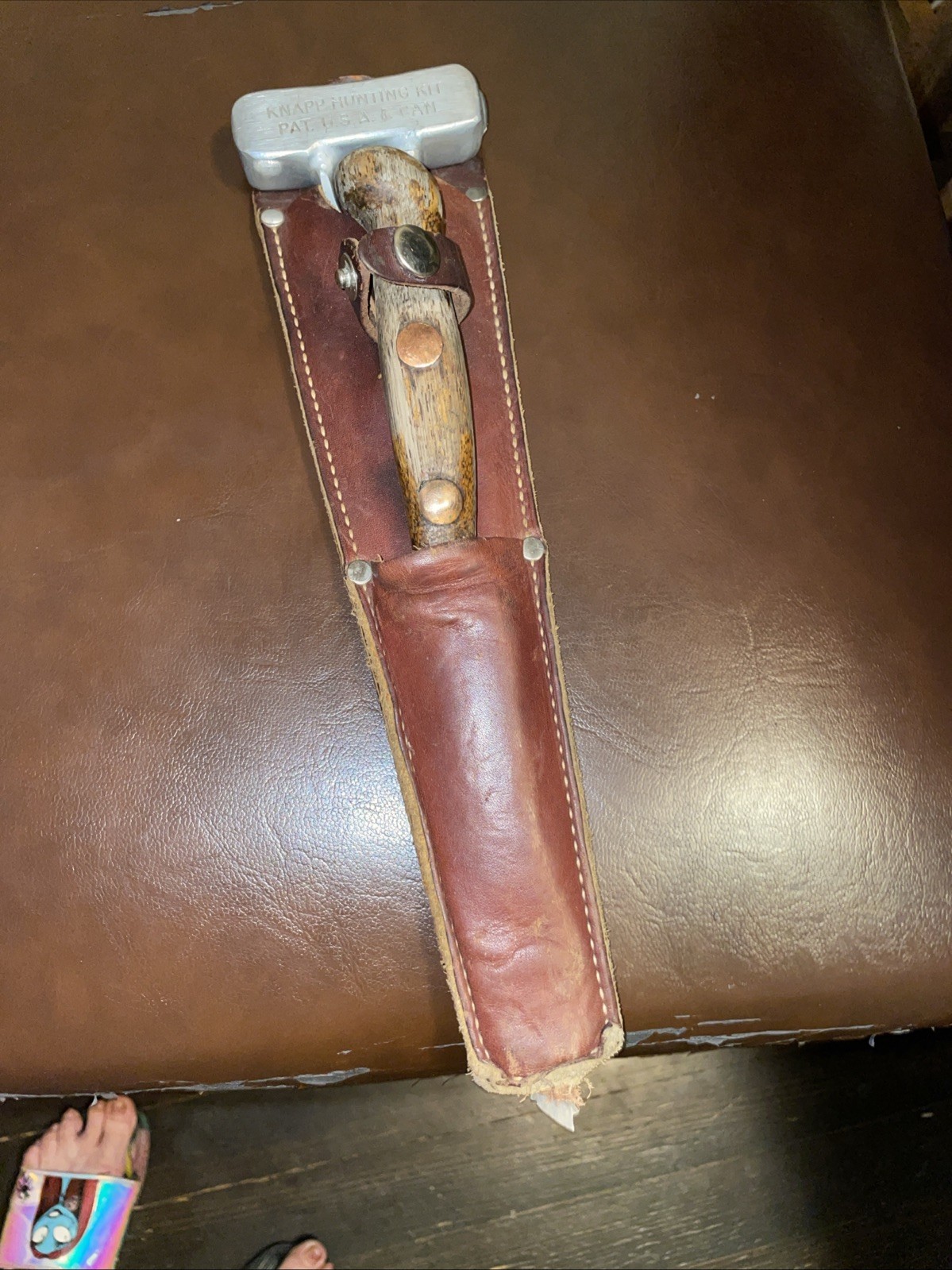 Vintage Knapp Hunting Kit Saw Combo w/ Kabar Fixed Blade Knife & Leather Sheath
