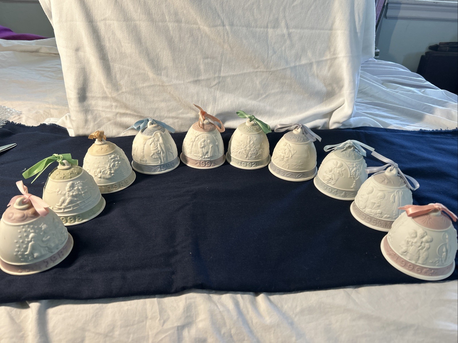 Vintage Lladro Porcelain Christmas Bells,  1987 through 1996 No Cracks No Chips