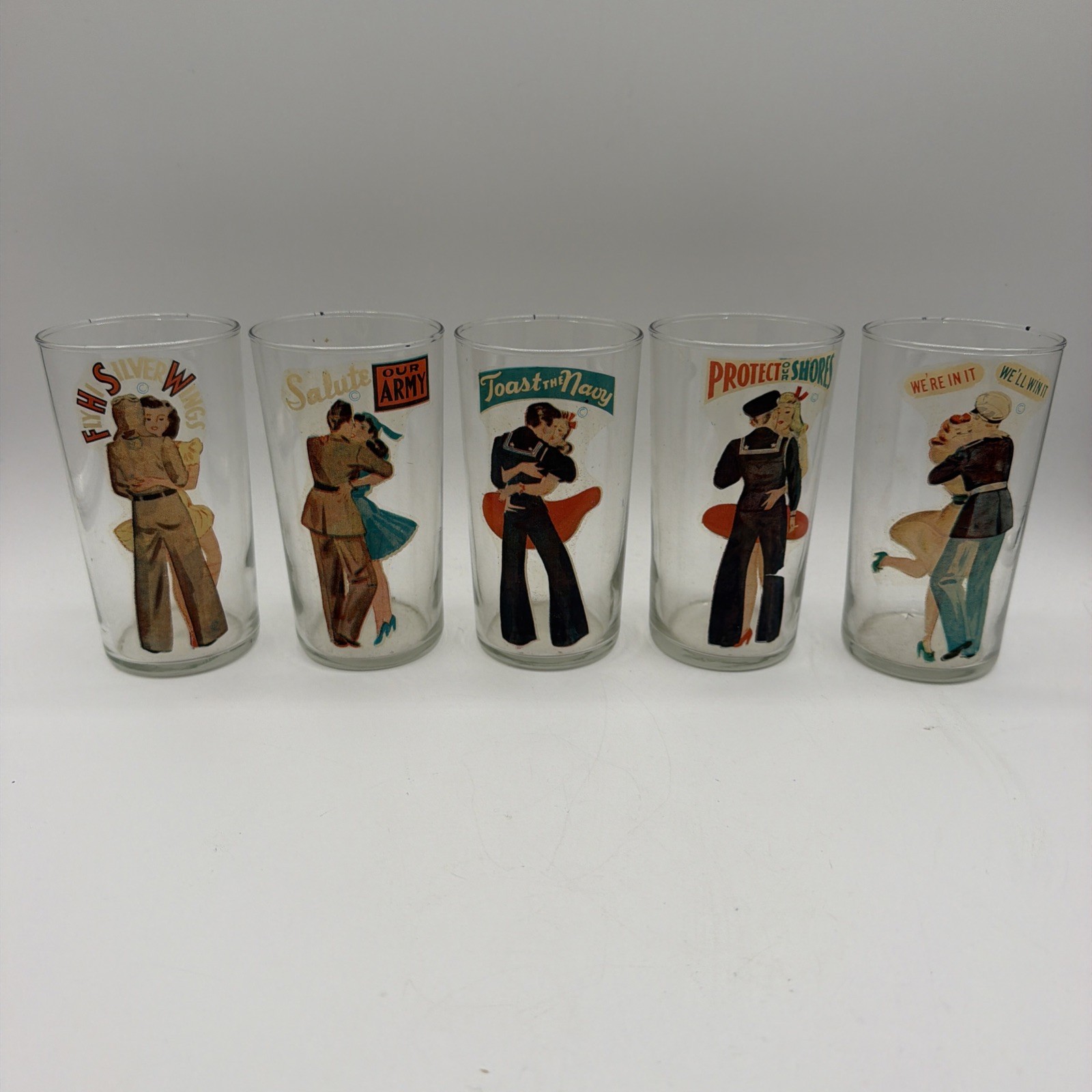 Vintage 1940s WWII Peek a Boo Glasses Pinup Soldier Set of 5 Flawless