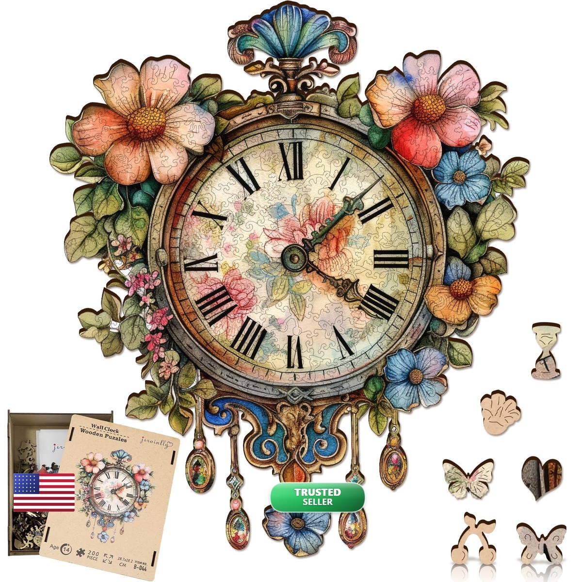 Jiroinlly Flower Clock 200 Piece Wooden Jigsaw Puzzle