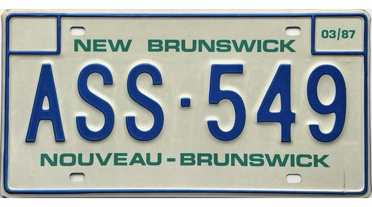 1987 New Brunswick ASS License Plate #ASS-549