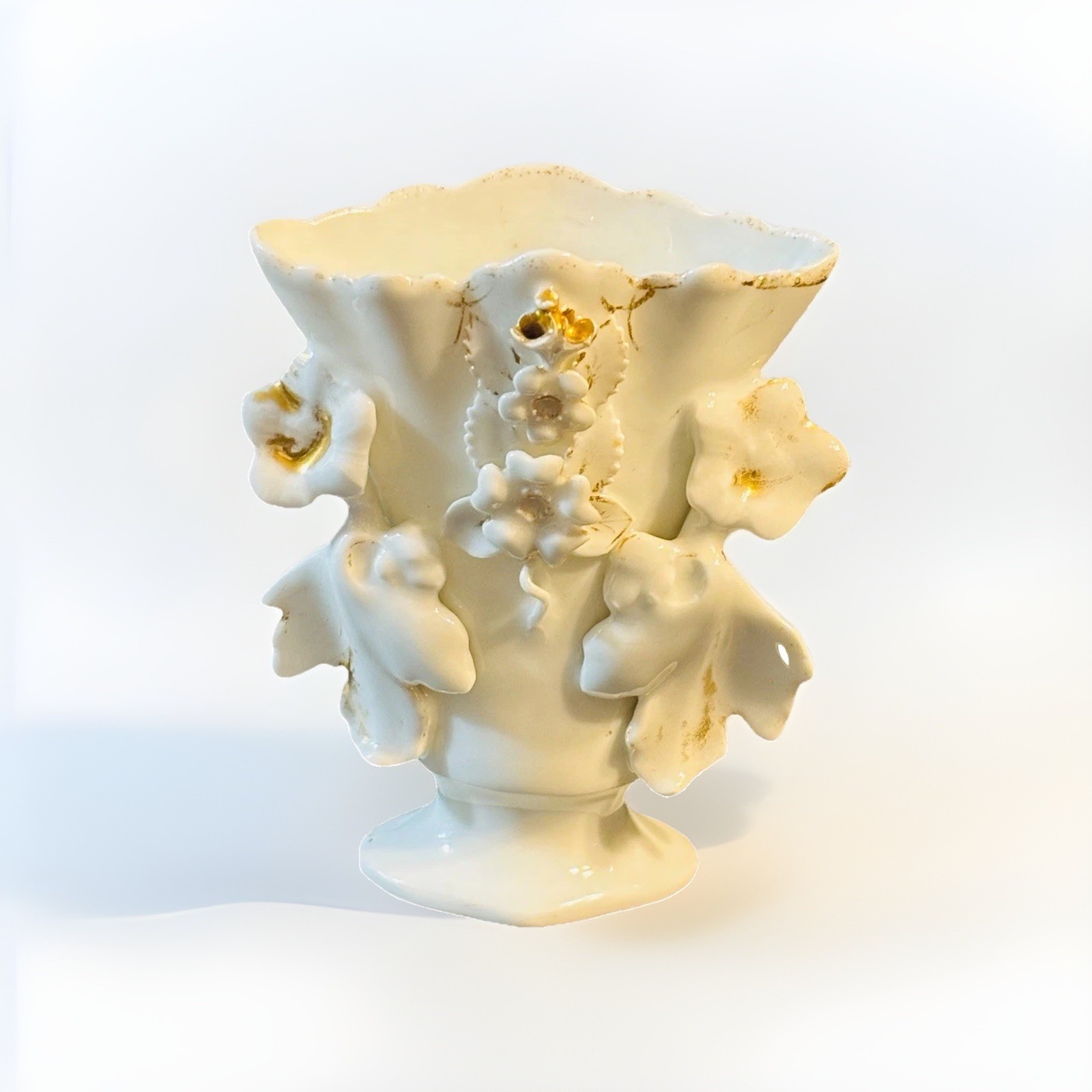 Antique 1800’s Paris Spill Vase Milk Glass & Gold Accented Porcelain Décor (J)
