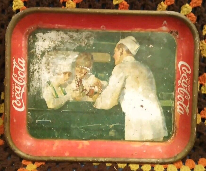 Vintage Original 1927 Coca Cola Coke Tin Tray Soda Jerk USA Litho Ad Display 20s