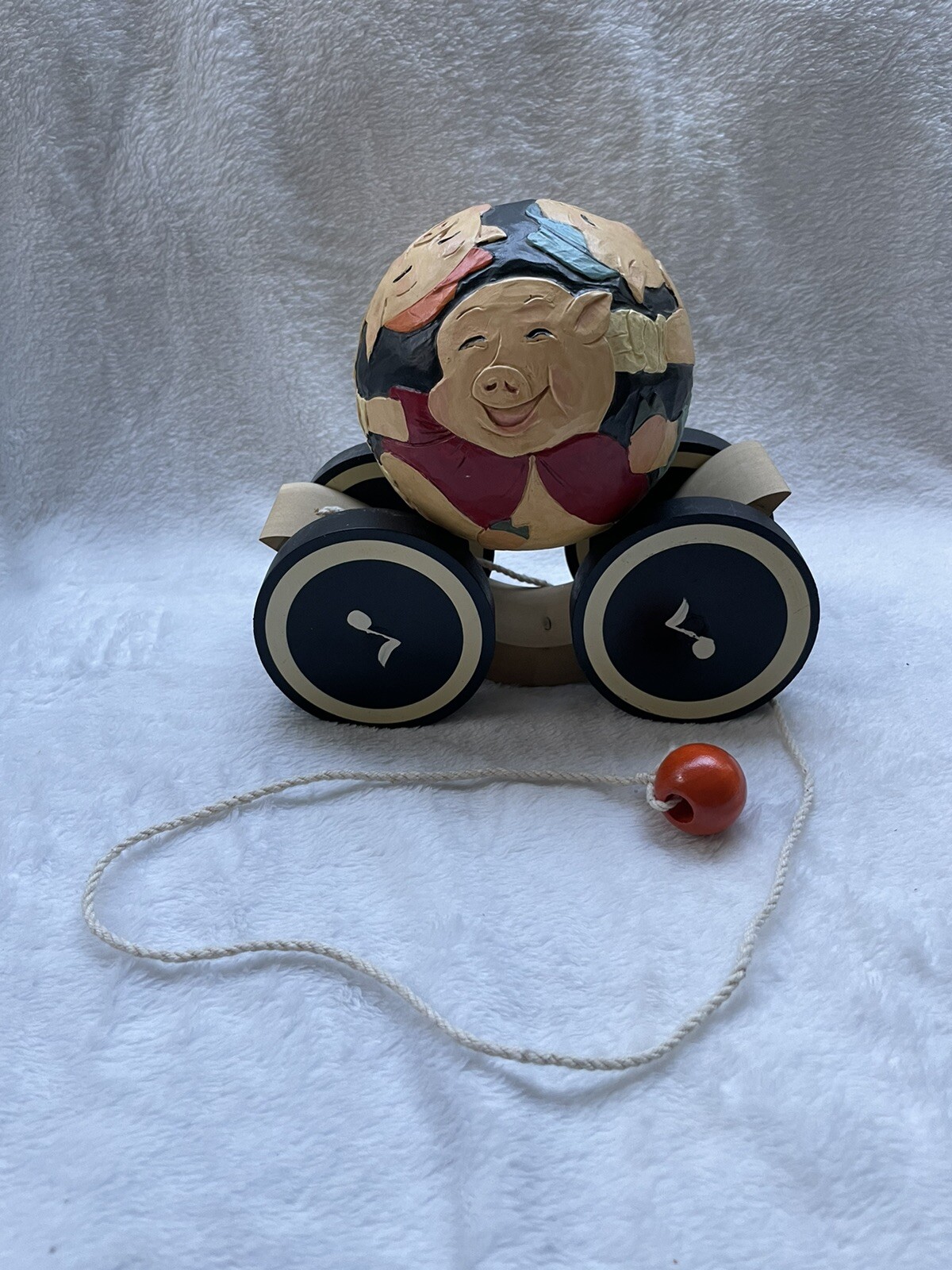 Vintage Briere Studio Design - 3 LITTLE PIGS - Wooden Pull Toy Folk Art 585