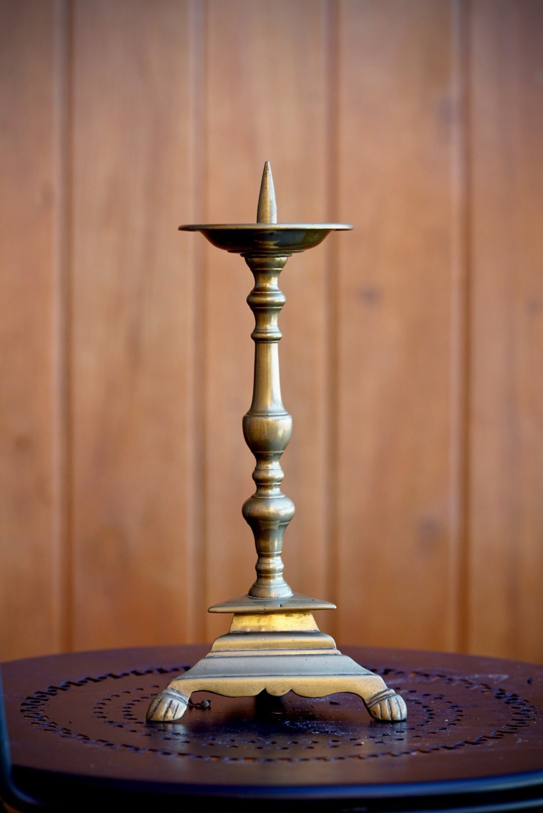 17th Century Pricket Candlestick - 1600s Claw Foot Brass Baluster Candlestick