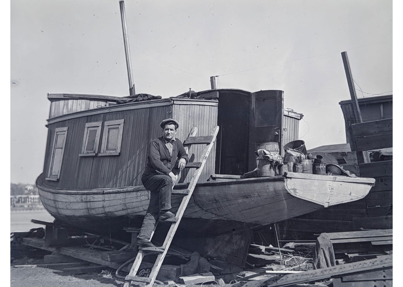 1930 Dorchester MA James Butler Catboat Houseboat Lillian Glass Negative OOAK