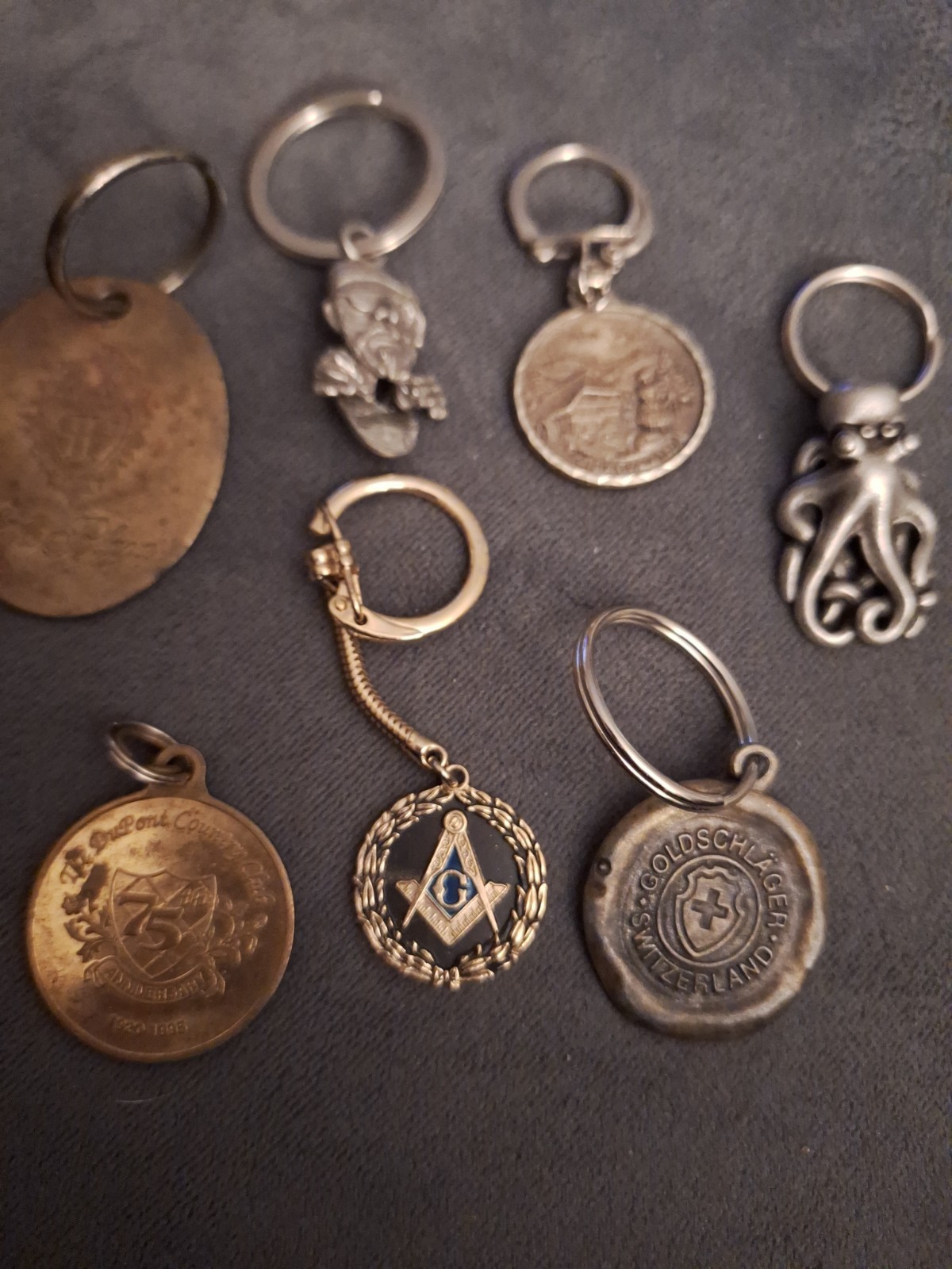 Odd Lot Of 7  Vintage Collectible Variety of  Metals Keychains