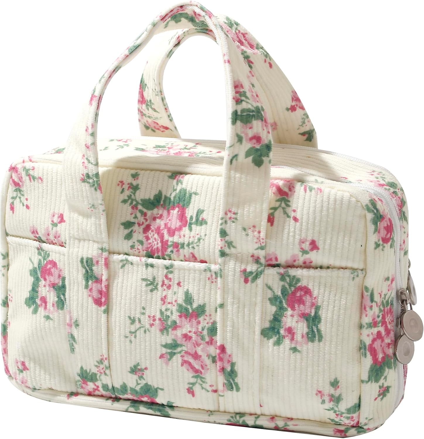 Pink Flower Large Corduroy Pencil Case 5 Compartment Pouch Bag Zipper Pink Flower Large Corduroy Pencil Case 5 Compartment Pouch Bag Zipper